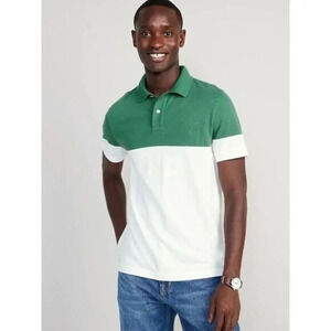 Old Navy Tall Green & White Color Block Classic Fit Pique Polo Short Sleeve MT